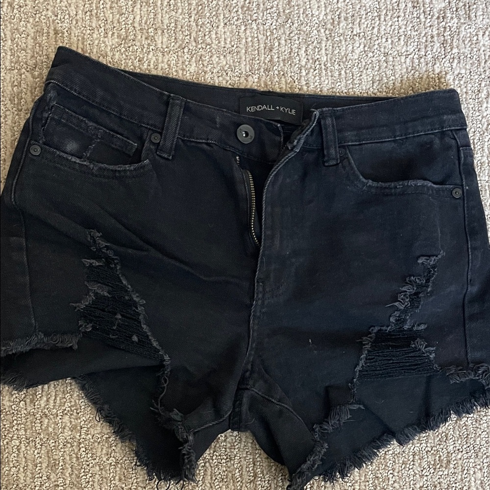 Kendall & Kylie Black Distressed High-Rise Denim Shorts